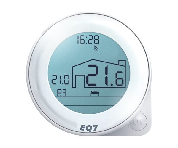 Euroster Q7 Тижневий. Програматор з функцією самонавчання 5А 5-35 ° C, РК екран, внутр. датчик темп. повітря, 4 темп. їжака на добу, на батарейках