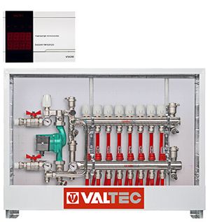 Valtec VTc.586.EMNX.0603 Колекторна група НЕРЖ з вбуд. витрат. у зборі з насосом Wilo Star-RS 25/6-130, 1х10 вих. З вузлом VT.COMBI.0.180+ Шафа колекторна + євроконуса