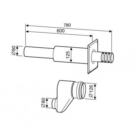 Bosch AZ 405. Горизонтальний двотрубний комплект Ф80/80, L=780 мм (7736995097)