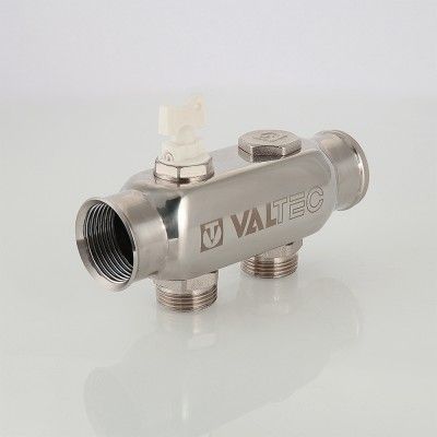 VTc.505.SS.060502 Valtec Колектор з нерж. сталі, з м-о розчинних. 50мм, 1`х 2 вих. 3/4` Євроконус