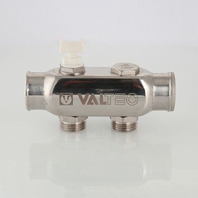 VTc.505.SS.060502 Valtec Колектор з нерж. сталі, з м-о розчинних. 50мм, 1`х 2 вих. 3/4` Євроконус