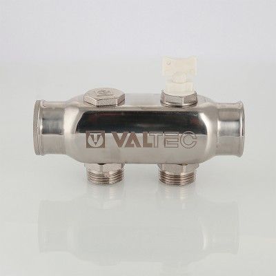 VTc.505.SS.060502 Valtec Колектор з нерж. сталі, з м-о розчинних. 50мм, 1`х 2 вих. 3/4` Євроконус