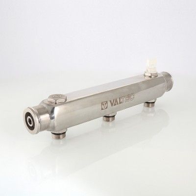 VTc.510.SS.060405 Valtec Колектор з нерж. сталі, з м-о розчинних. 100мм, 1 `х 5 вих. 1/2` нар.